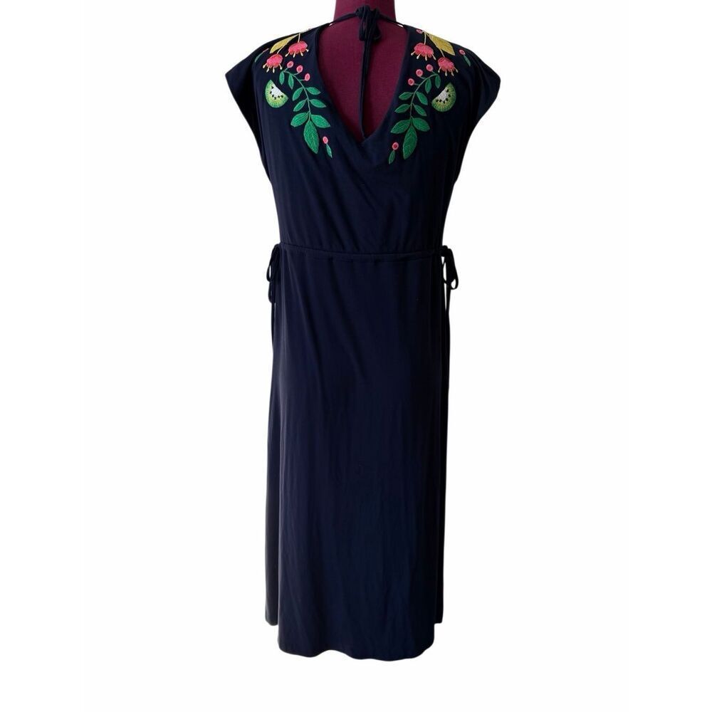 Boden Maxi Midi Dress Embroidered Short Sleeve Navy 4 - Picture 5 of 12